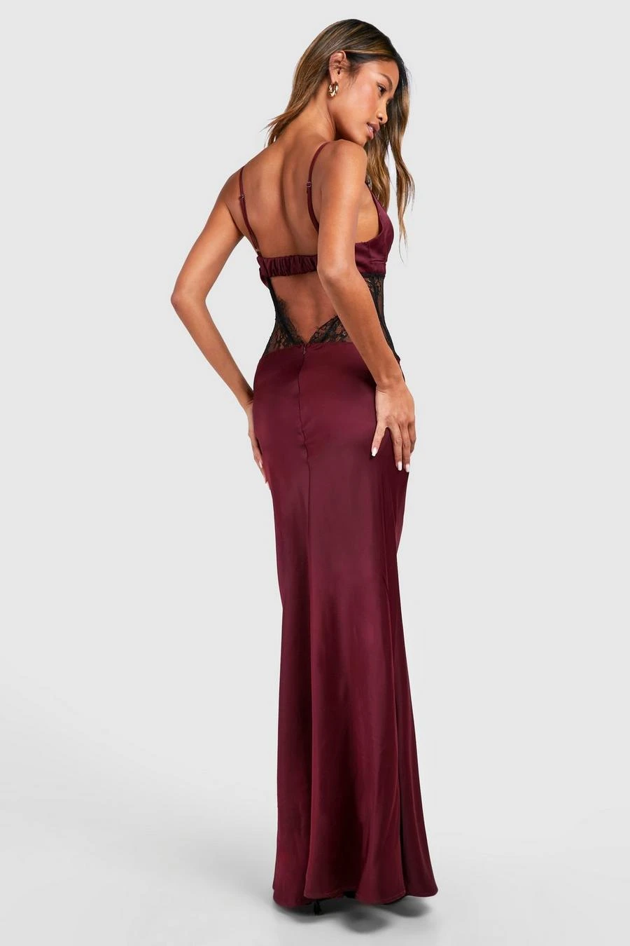 BOOHOO Satin Lace Detail Maxi Slip Dress 2 BOOHOO Satin Lace Detail Maxi Slip Dress - Image 2