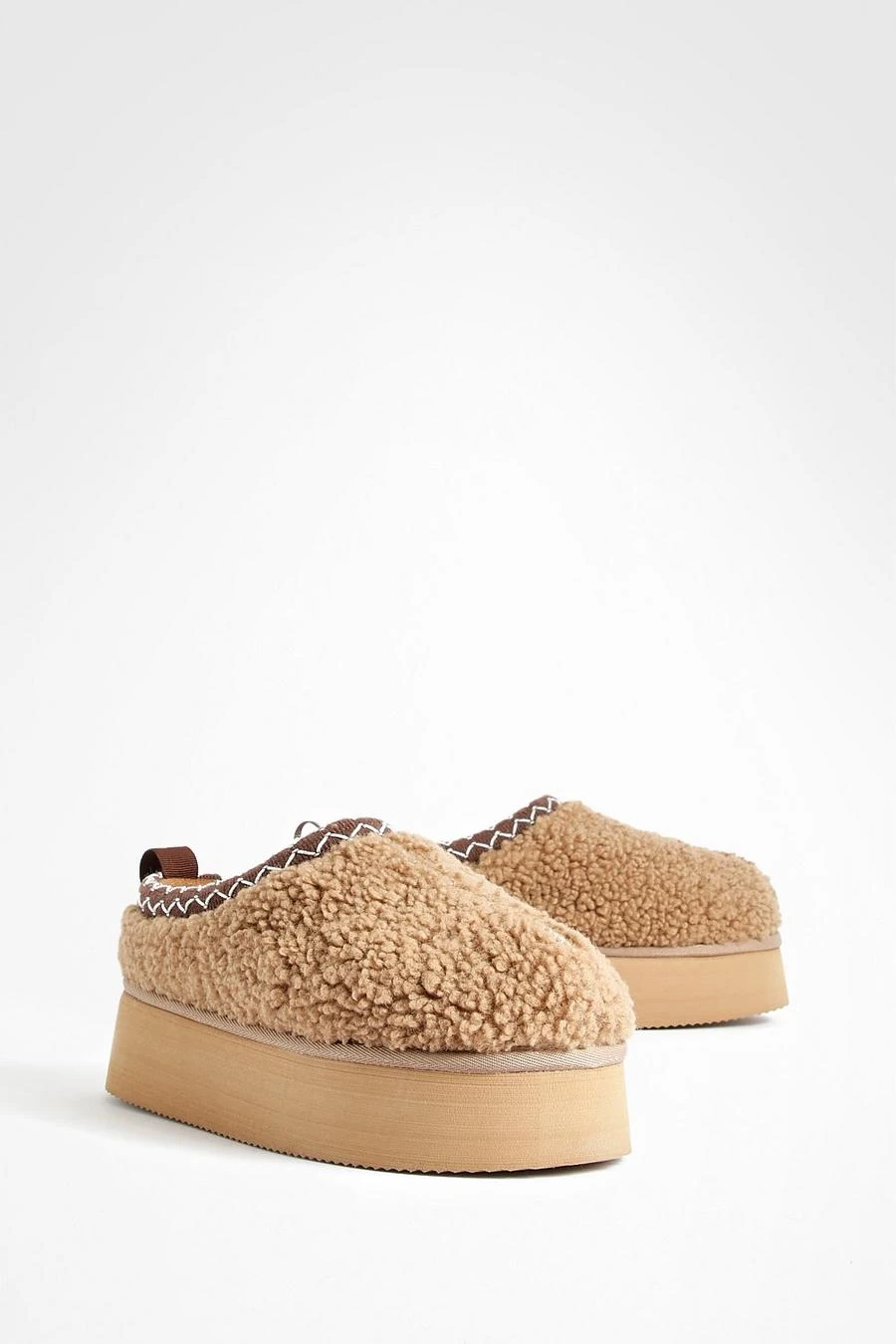 BOOHOO Borg Embroidered Cosy Platform Slip On Mules 2 BOOHOO Borg Embroidered Cosy Platform Slip On Mules - Image 2