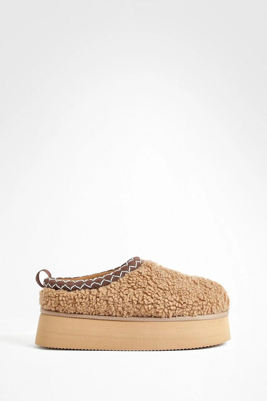 BOOHOO Borg Embroidered Cosy Platform Slip On Mules 3 BOOHOO Borg Embroidered Cosy Platform Slip On Mules - Image 3