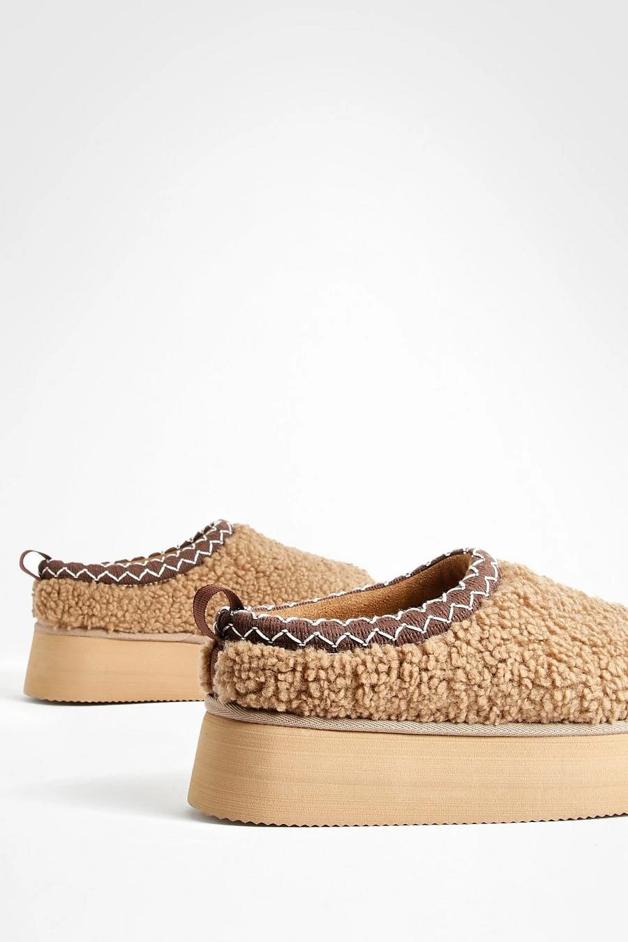 BOOHOO Borg Embroidered Cosy Platform Slip On Mules 4 BOOHOO Borg Embroidered Cosy Platform Slip On Mules - Image 4