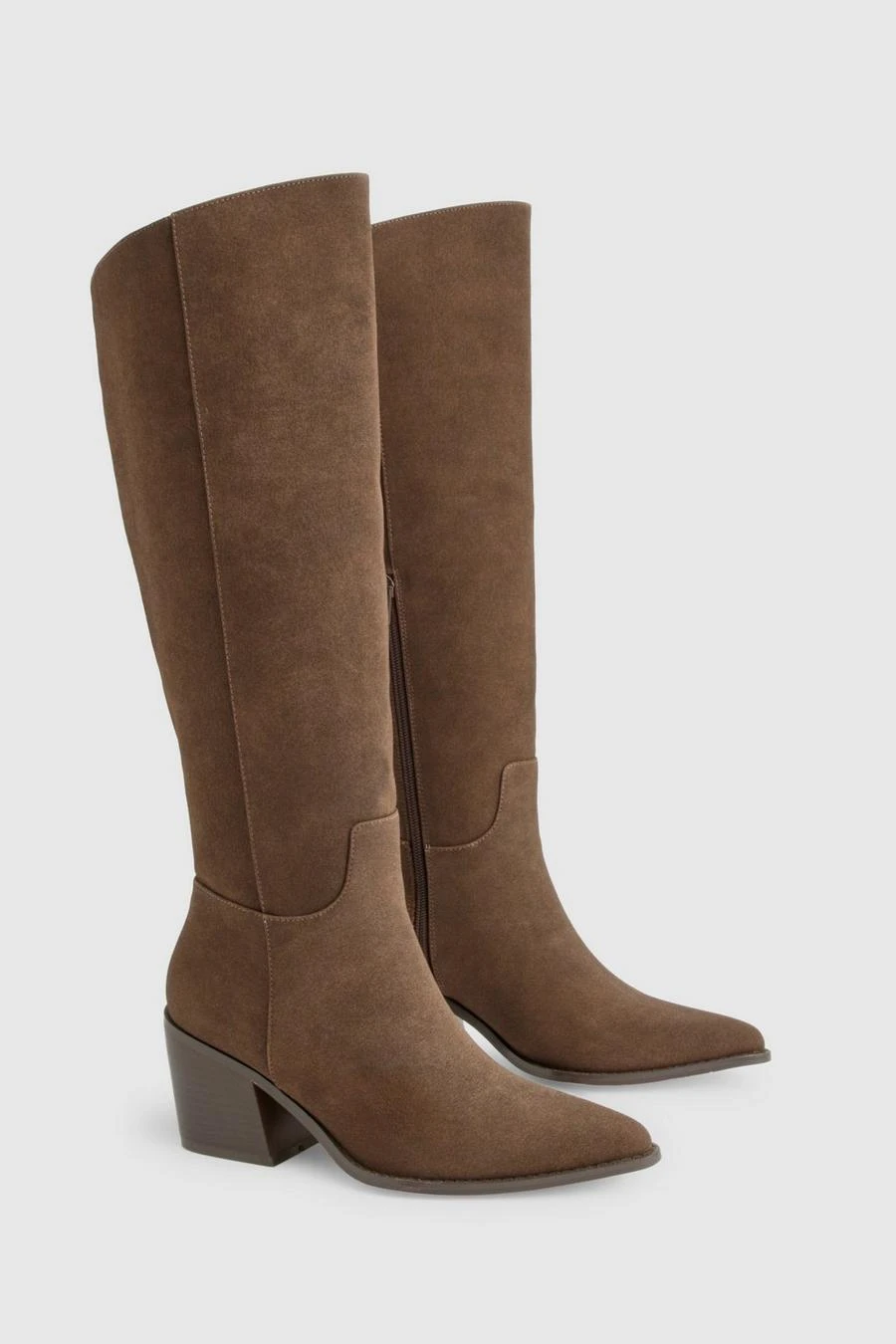 BOOHOO Wide Fit Nubuck Western Cowboy Boots 2 BOOHOO Wide Fit Nubuck Western Cowboy Boots - Image 2