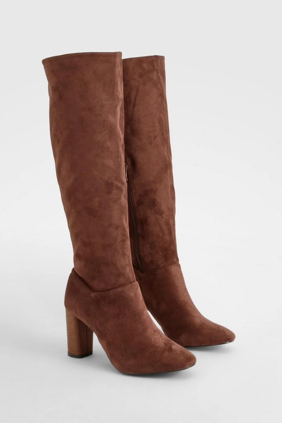 BOOHOO Block Wooden Heel Faux Suede Knee High Boots 2 BOOHOO Block Wooden Heel Faux Suede Knee High Boots - Image 2
