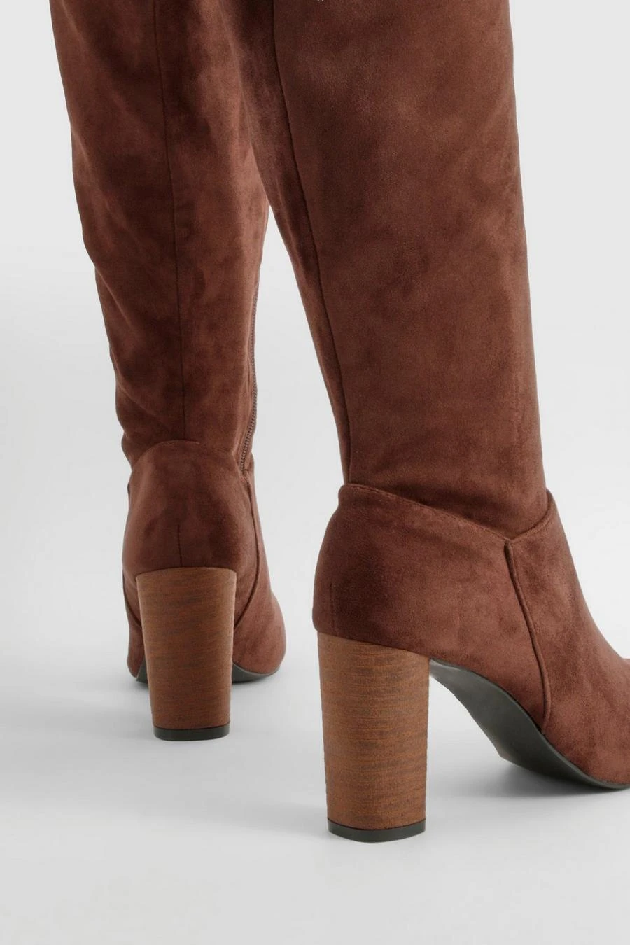 BOOHOO Block Wooden Heel Faux Suede Knee High Boots 4 BOOHOO Block Wooden Heel Faux Suede Knee High Boots - Image 4
