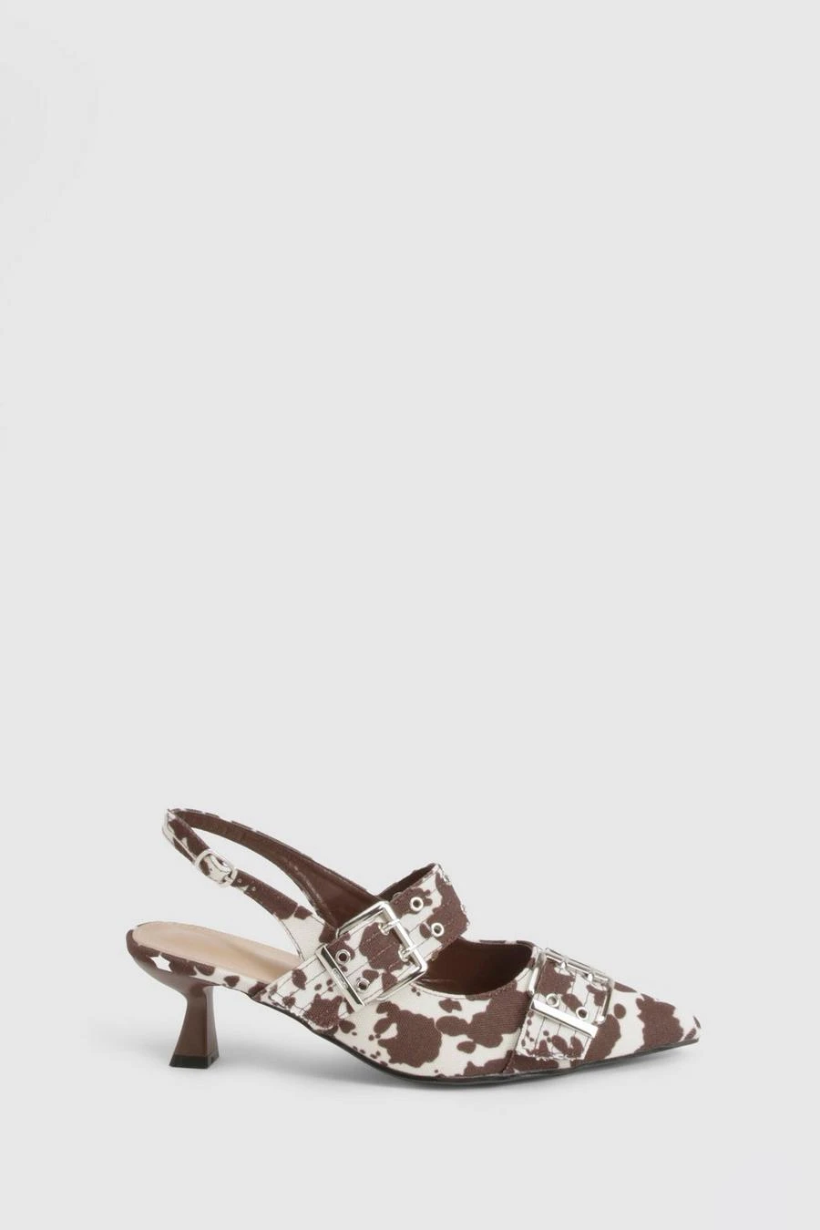 BOOHOO Cow Print Buckle Detail Faux Pony Skin Kitten Heels 3 BOOHOO Cow Print Buckle Detail Faux Pony Skin Kitten Heels - Image 3