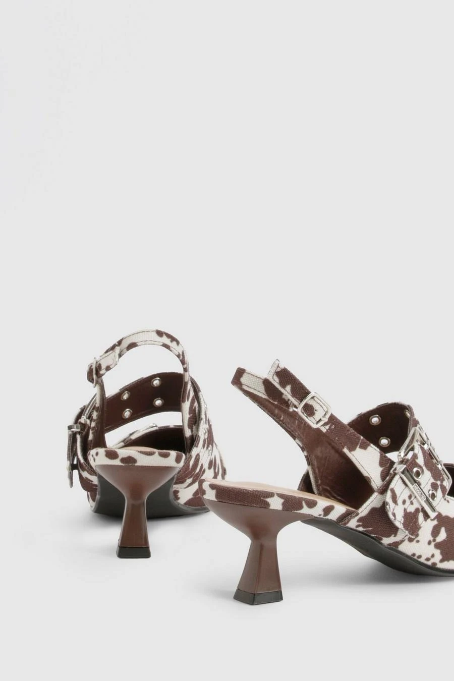 BOOHOO Cow Print Buckle Detail Faux Pony Skin Kitten Heels 4 BOOHOO Cow Print Buckle Detail Faux Pony Skin Kitten Heels - Image 4