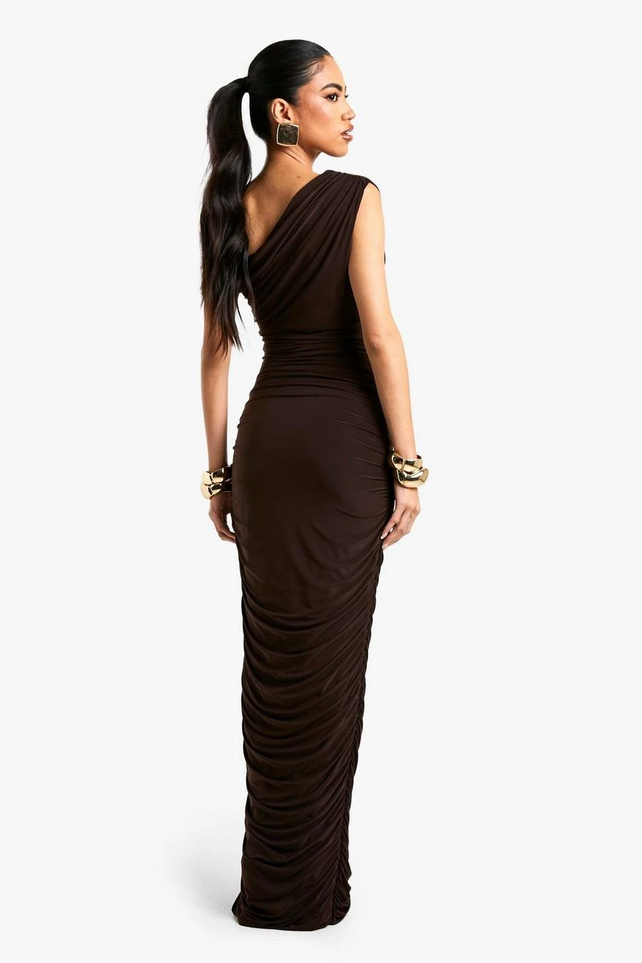 BOOHOO One Shoulder Asymmetric Ruched Maxi Dress 2 BOOHOO One Shoulder Asymmetric Ruched Maxi Dress - Image 2