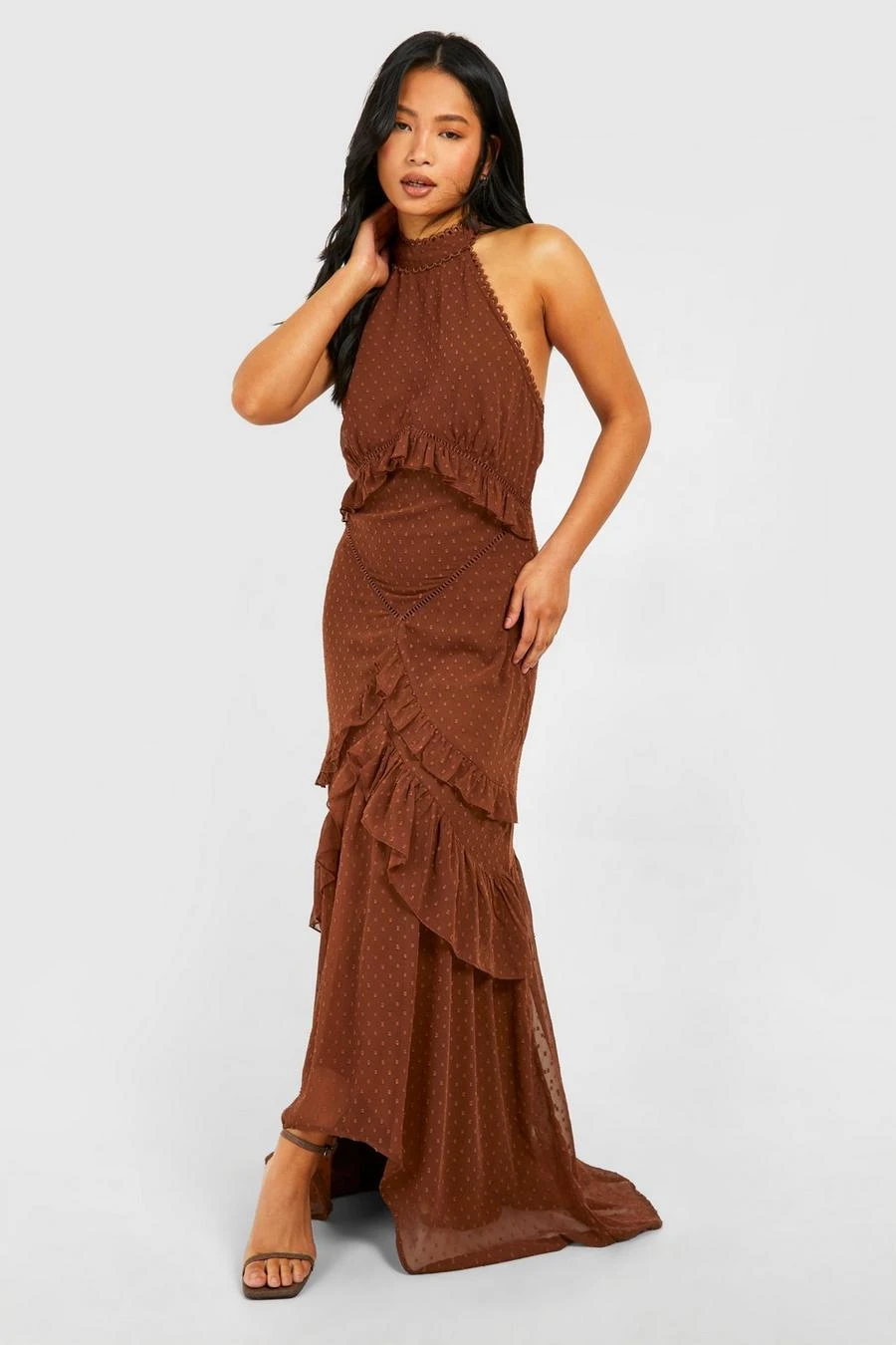 BOOHOO Petite Dobby Frill Maxi Dress 3 BOOHOO Petite Dobby Frill Maxi Dress - Image 3