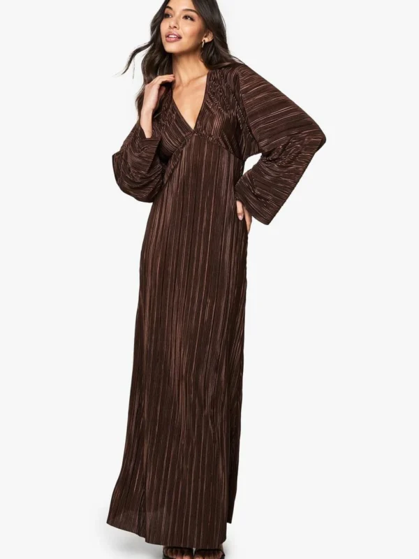 Outlet 7 Outlet -BamBam Fashion Shop female chocolate plisse batwing maxi dress