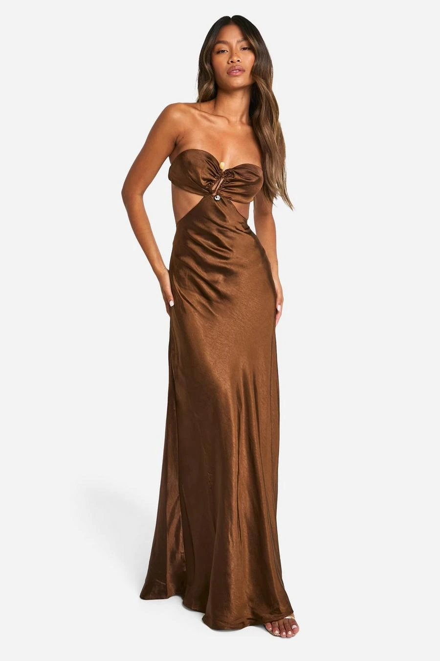BOOHOO Satin Bandeau Trim Maxi Dress 1 BOOHOO Satin Bandeau Trim Maxi Dress