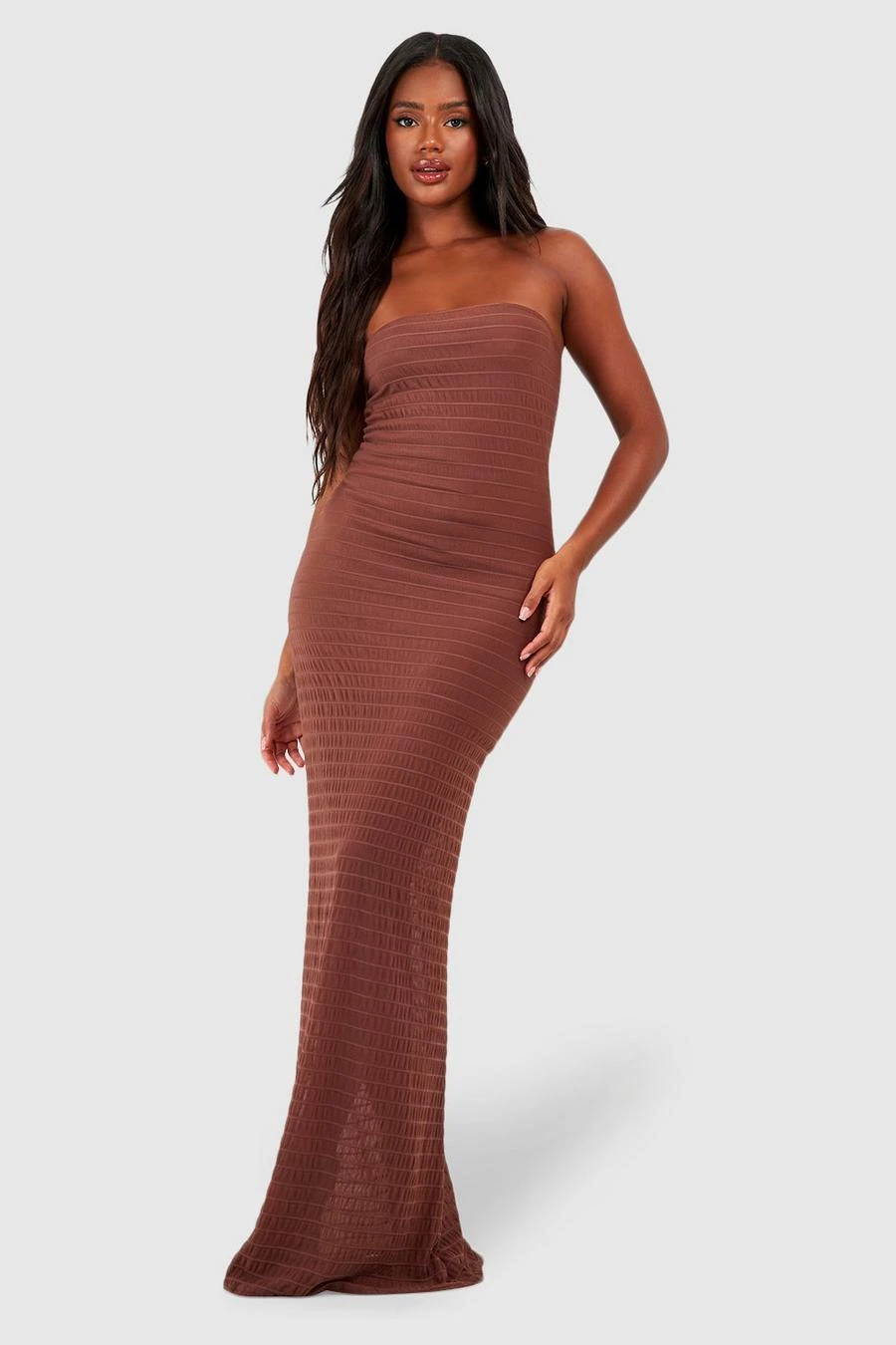 BOOHOO Textured Mesh Bandeau Maxi Dress 1 BOOHOO Textured Mesh Bandeau Maxi Dress