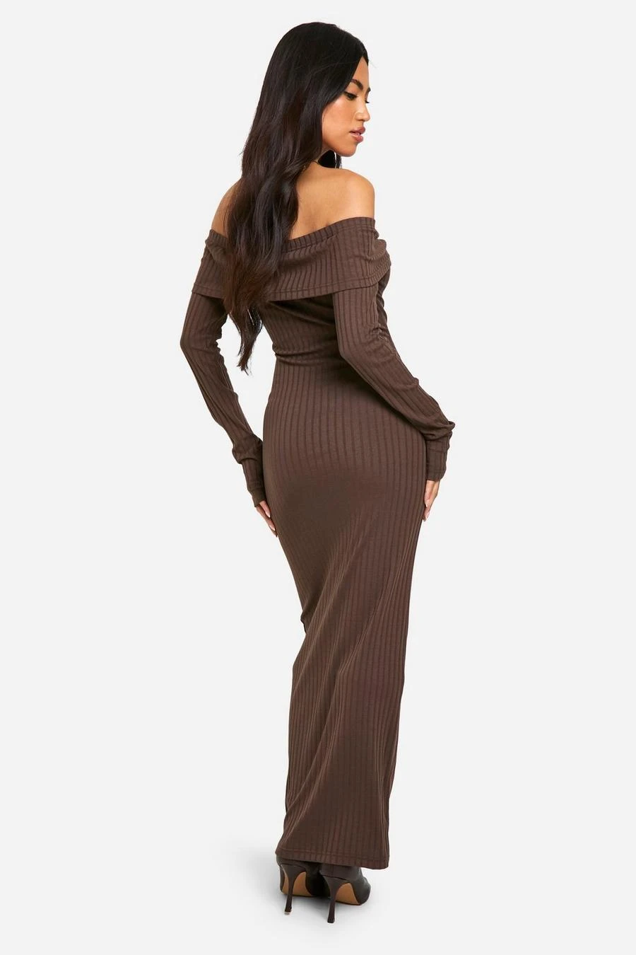 BOOHOO Wide Rib Bardot Maxi Dress 2 BOOHOO Wide Rib Bardot Maxi Dress - Image 2
