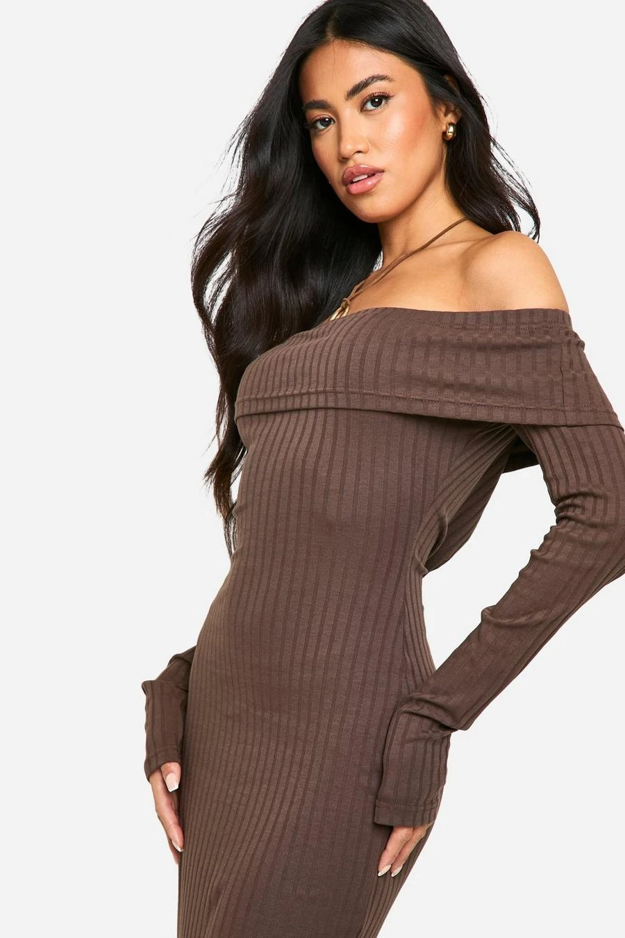 BOOHOO Wide Rib Bardot Maxi Dress 4 BOOHOO Wide Rib Bardot Maxi Dress - Image 4