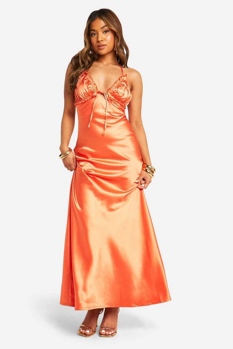 BOOHOO Petite Ruffle Satin Maxi Slip Dress 3 BOOHOO Petite Ruffle Satin Maxi Slip Dress - Image 3