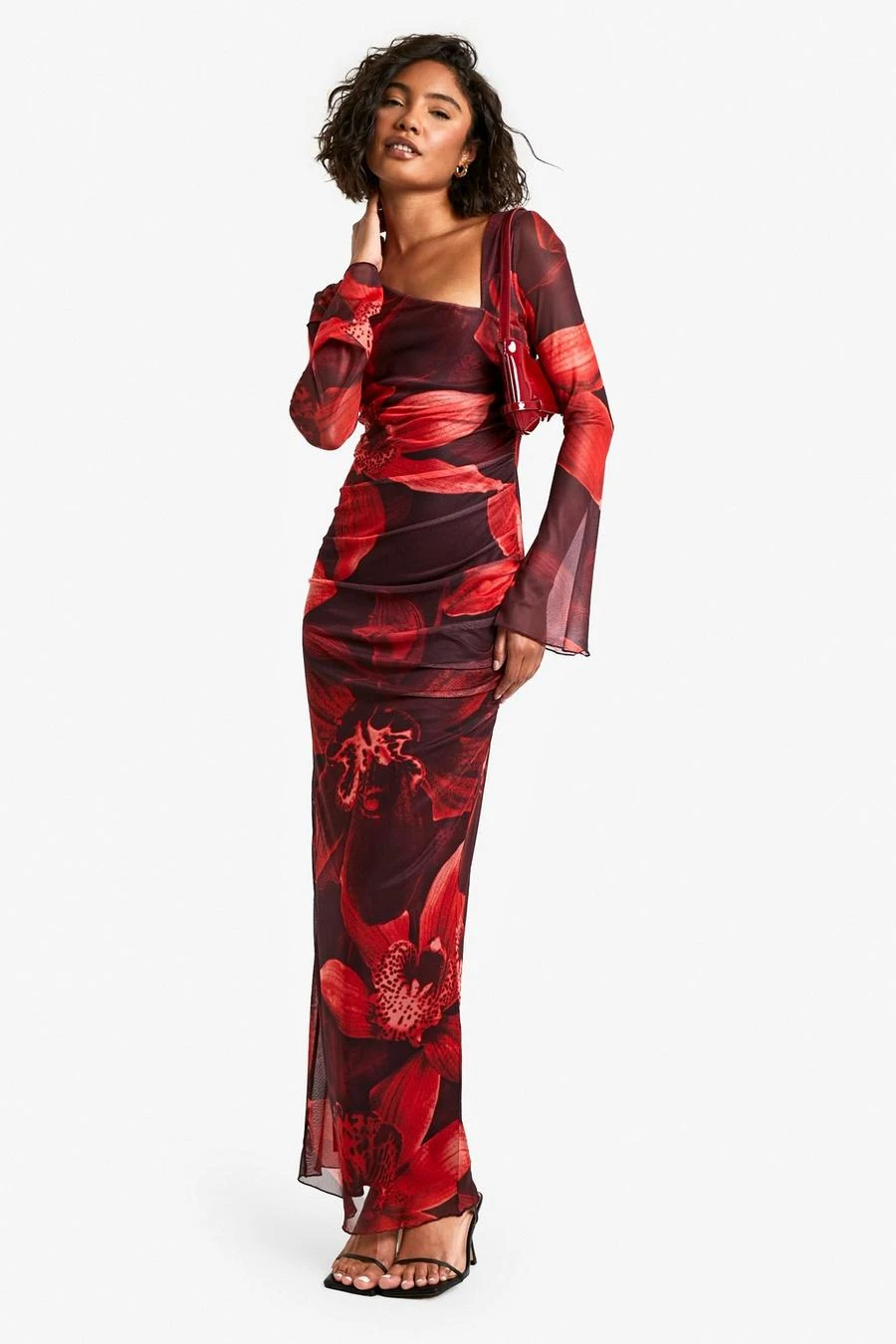BOOHOO Tall Bold Floral Ruched Asymmetric Maxi Dress 1 BOOHOO Tall Bold Floral Ruched Asymmetric Maxi Dress