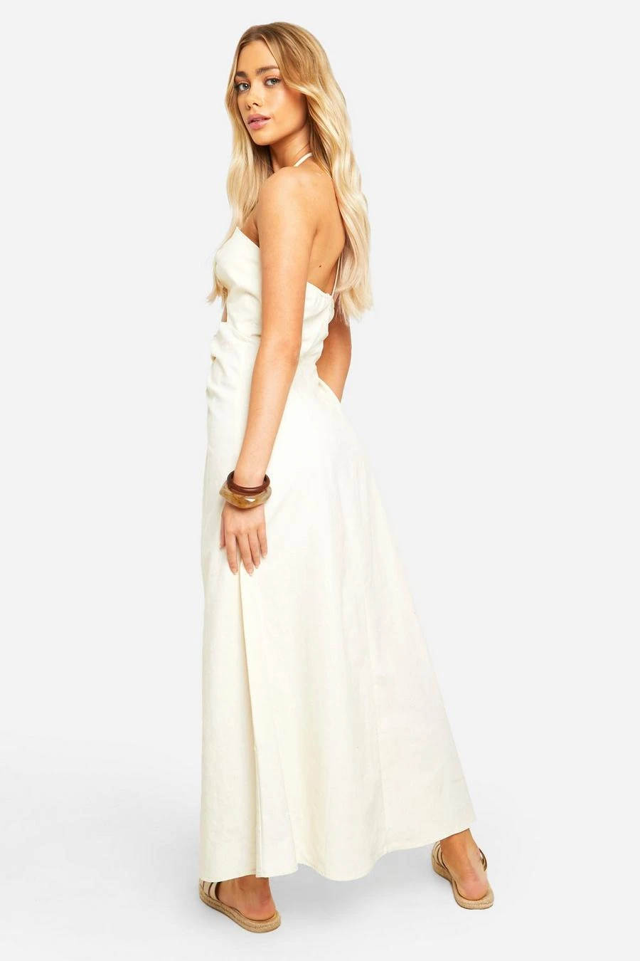 BOOHOO Bead Detail Ruched Linen Look Maxi Dress 2 BOOHOO Bead Detail Ruched Linen Look Maxi Dress - Image 2