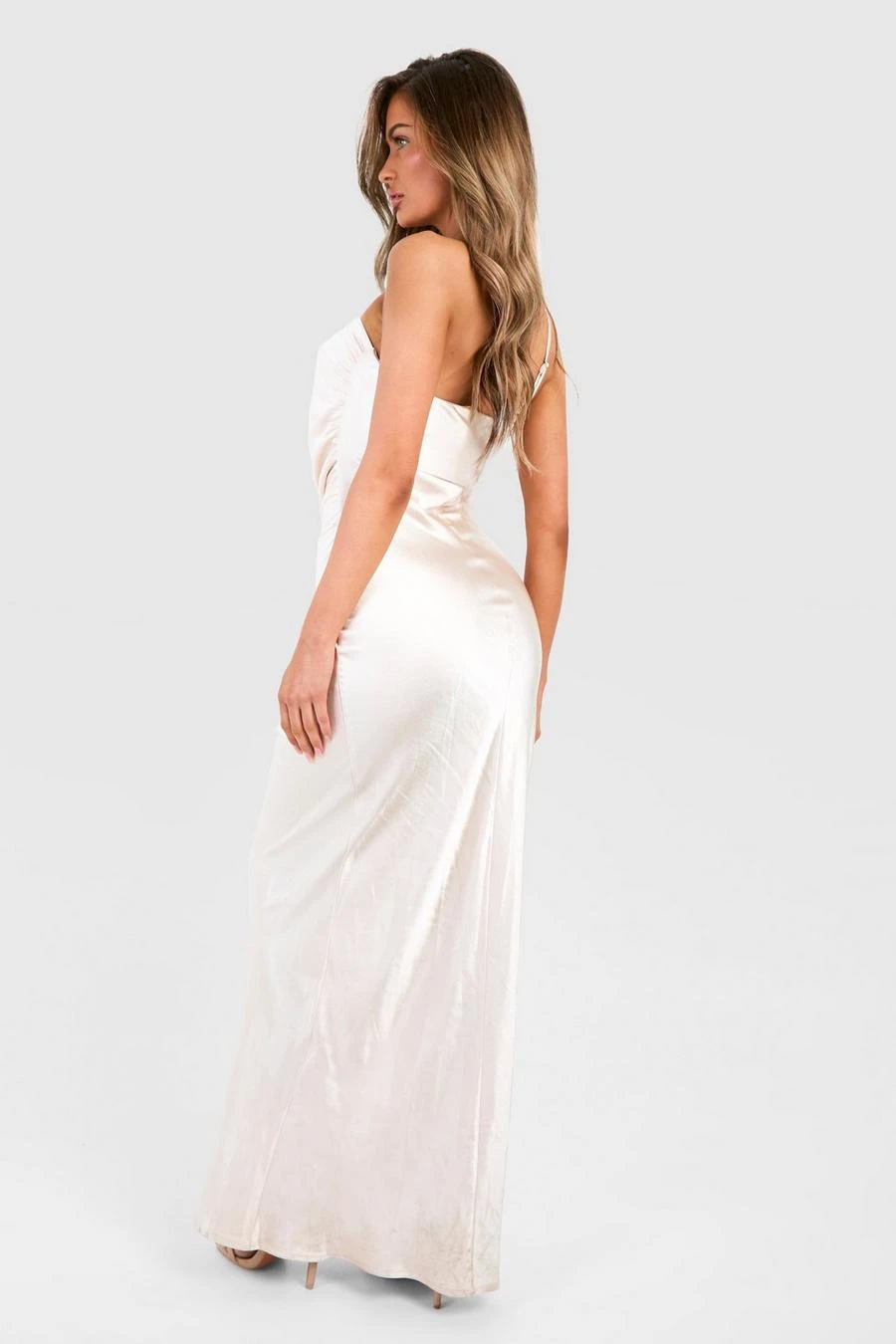 BOOHOO Bridesmaid Satin Strappy Asymmetric Maxi Dress 2 BOOHOO Bridesmaid Satin Strappy Asymmetric Maxi Dress - Image 2