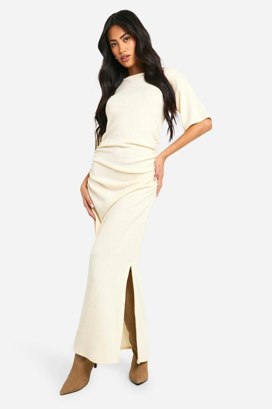 BOOHOO Brushed Rib Ruched Maxi Dress 1 BOOHOO Brushed Rib Ruched Maxi Dress