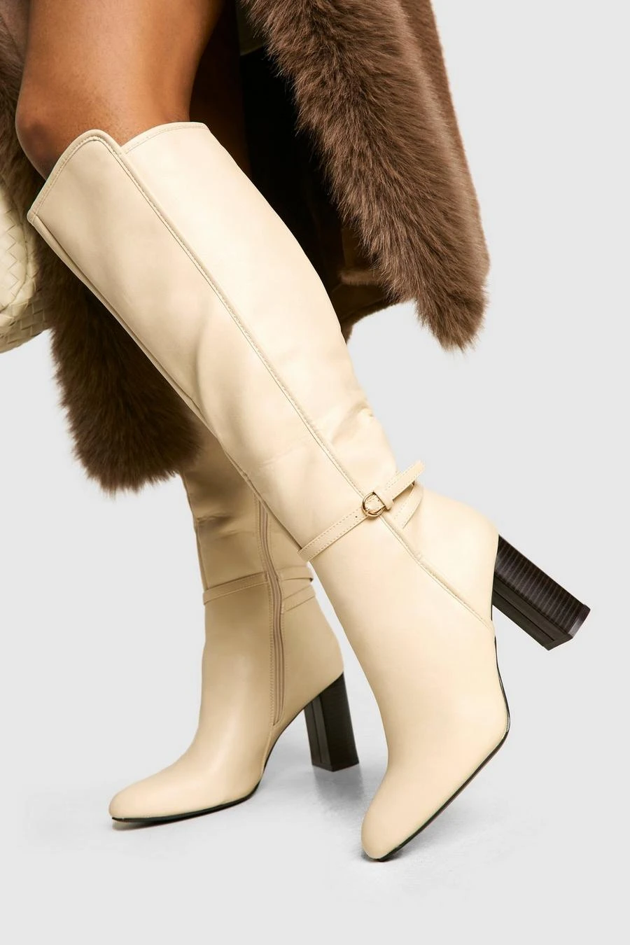 BOOHOO Buckle Detail Block Heel Knee High Boots 1 BOOHOO Buckle Detail Block Heel Knee High Boots