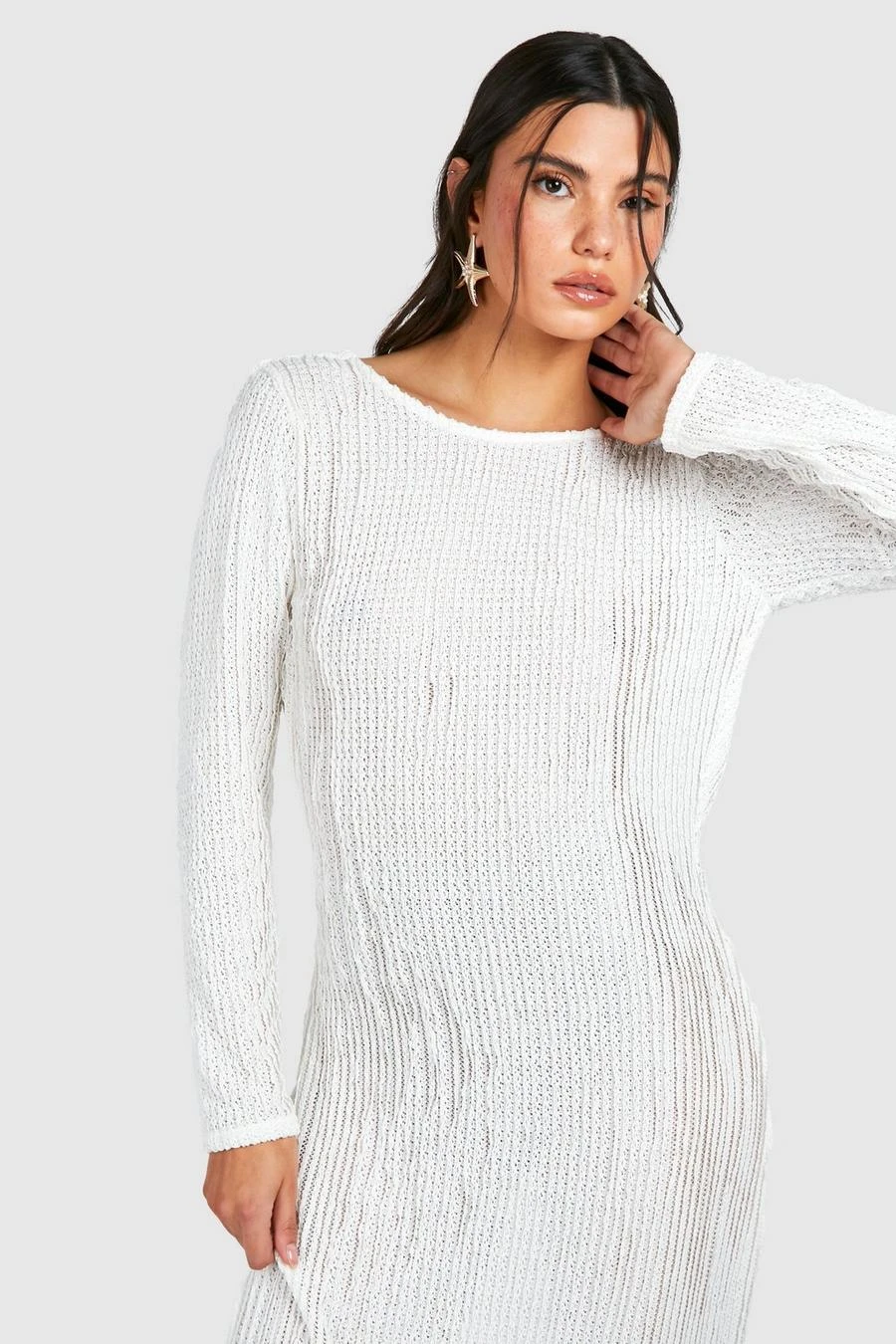 BOOHOO Cowl Back Sheer Knitted Maxi Dress 3 BOOHOO Cowl Back Sheer Knitted Maxi Dress - Image 3