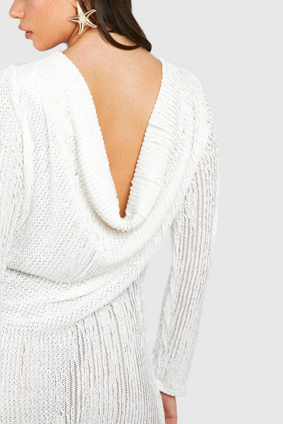 BOOHOO Cowl Back Sheer Knitted Maxi Dress 4 BOOHOO Cowl Back Sheer Knitted Maxi Dress - Image 4