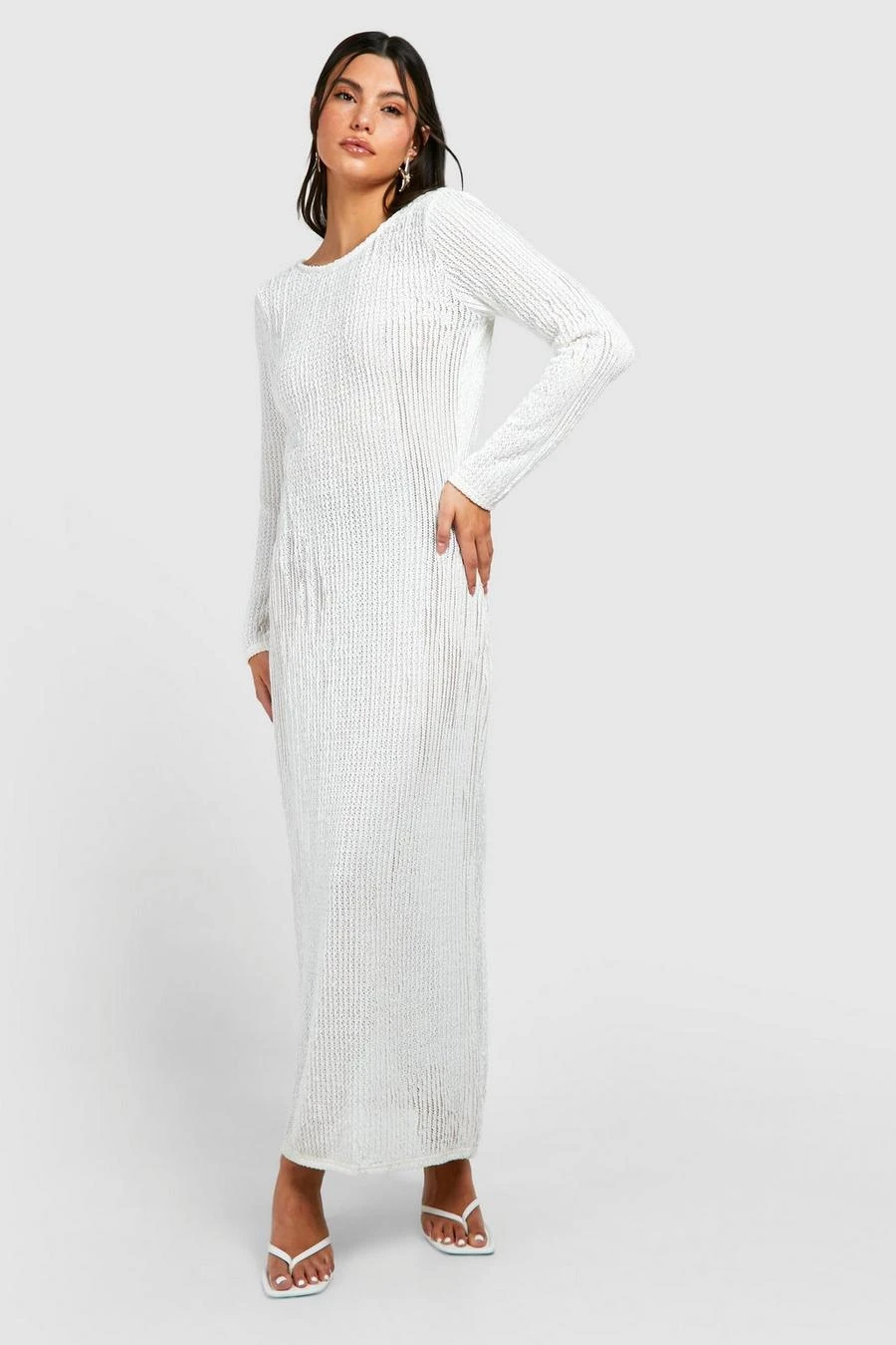 BOOHOO Cowl Back Sheer Knitted Maxi Dress 1 BOOHOO Cowl Back Sheer Knitted Maxi Dress