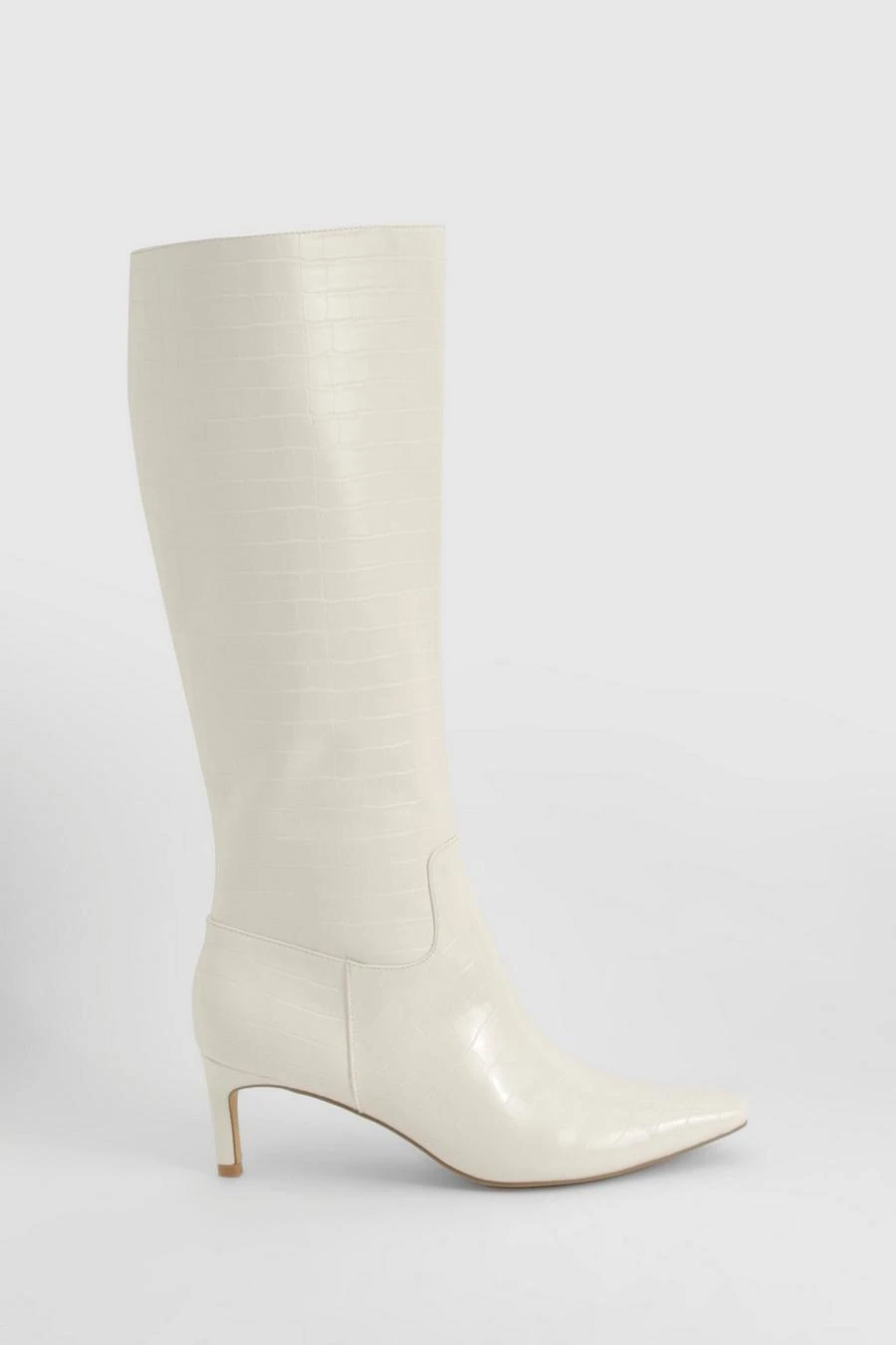 BOOHOO Croc Low Heel Pointed Knee High Boots 2 BOOHOO Croc Low Heel Pointed Knee High Boots - Image 2