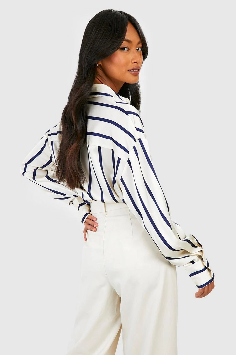 BOOHOO Fine Stripe Satin Shirt 2 BOOHOO Fine Stripe Satin Shirt - Image 2