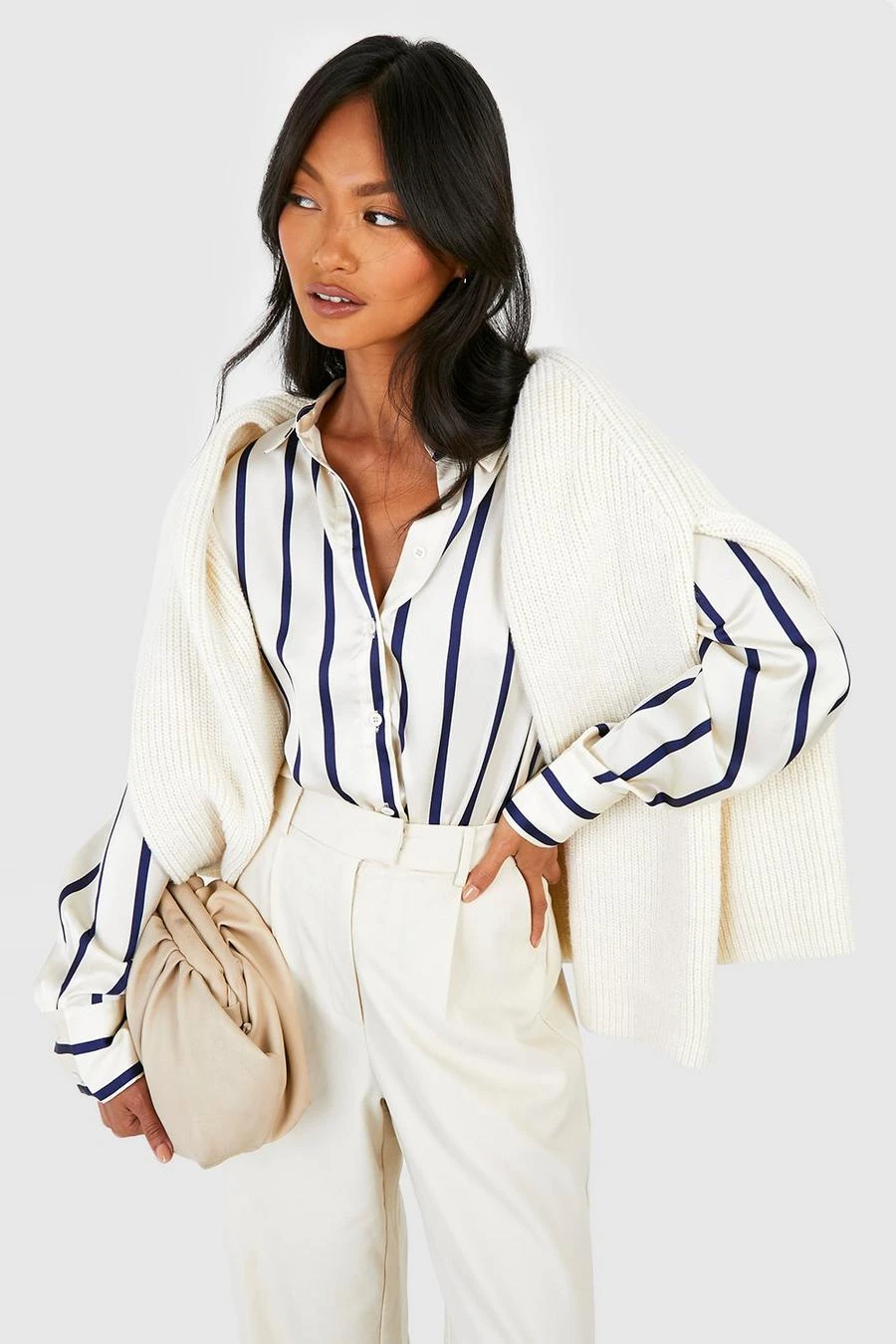 BOOHOO Fine Stripe Satin Shirt 3 BOOHOO Fine Stripe Satin Shirt - Image 3