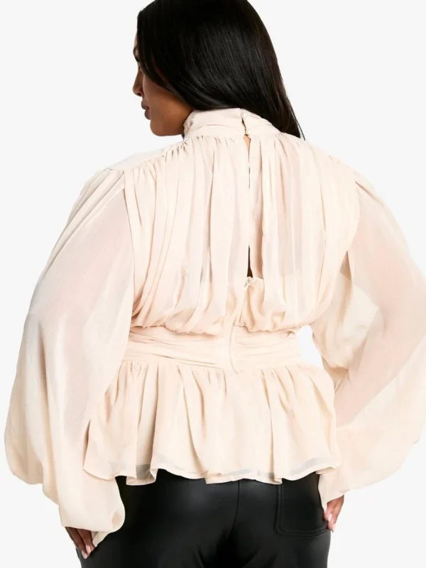 BamBam Fashion Shop -BamBam Fashion Shop female cream plus high neck chiffon blouse 1
