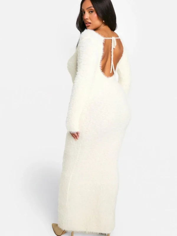 Outlet -BamBam Fashion Shop female cream plus knitted long sleeve maxi dress 1