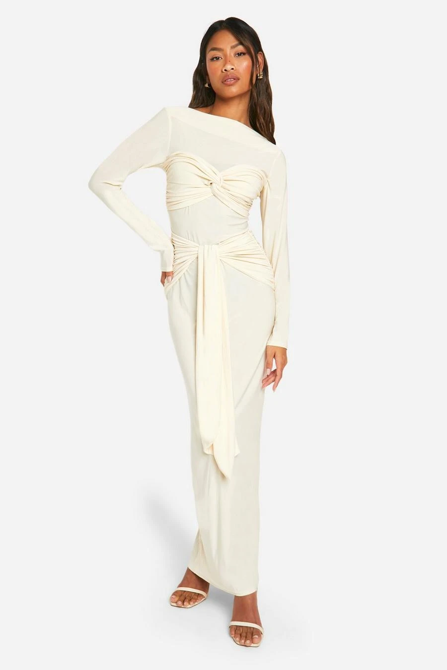 BOOHOO Ruched Twist Detail Maxi Dress 1 BOOHOO Ruched Twist Detail Maxi Dress
