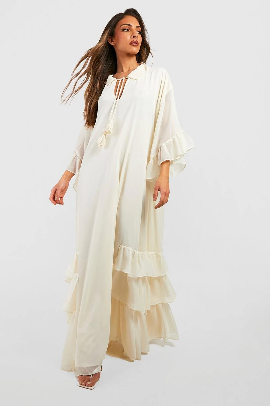 BOOHOO Ruffle Detail Smock Maxi Dress 1 BOOHOO Ruffle Detail Smock Maxi Dress