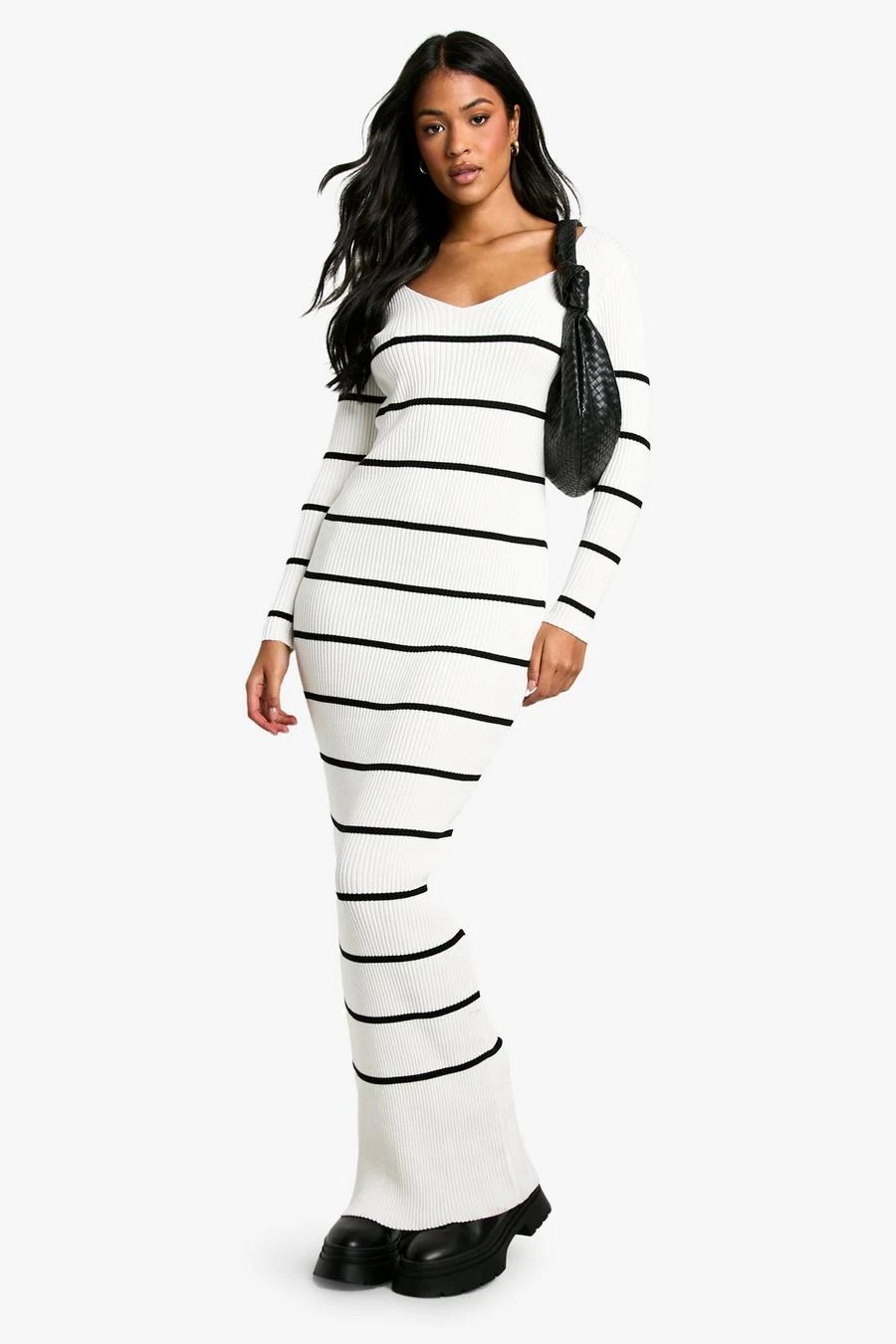 BOOHOO Tall Stripe Ribbed Knitted Maxi Dress 1 BOOHOO Tall Stripe Ribbed Knitted Maxi Dress