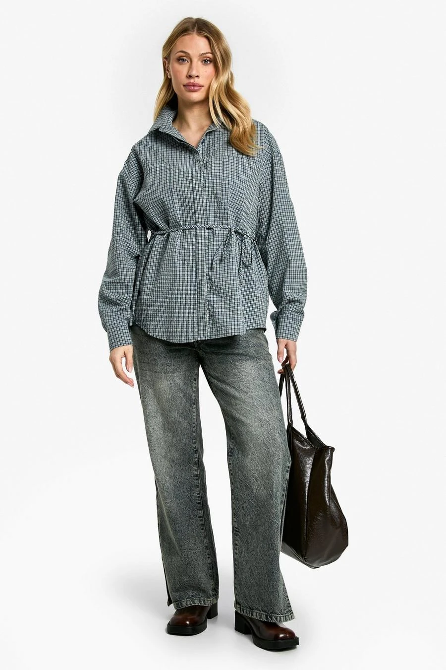 BOOHOO Maternity Oversized Fine Check Shirt 3 BOOHOO Maternity Oversized Fine Check Shirt - Image 3