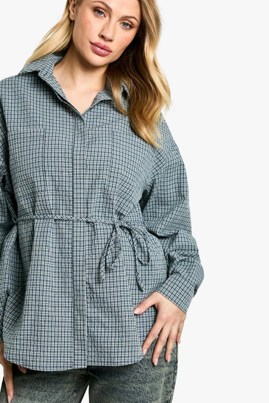 BOOHOO Maternity Oversized Fine Check Shirt 4 BOOHOO Maternity Oversized Fine Check Shirt - Image 4