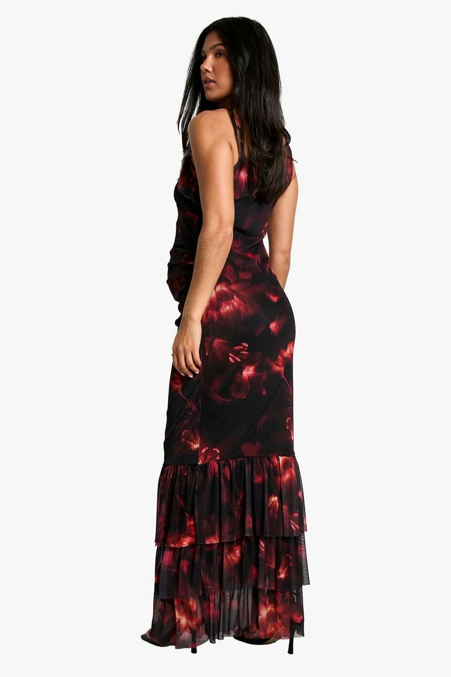 BOOHOO Maternity Floral Print Mesh Ruffle Hem Detail Strappy Maxi Dress 2 BOOHOO Maternity Floral Print Mesh Ruffle Hem Detail Strappy Maxi Dress - Image 2