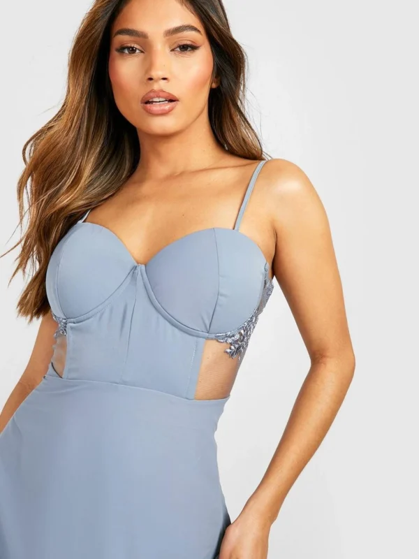 Outlet -BamBam Fashion Shop female dusty2520blue contrast lace corset maxi dress 2