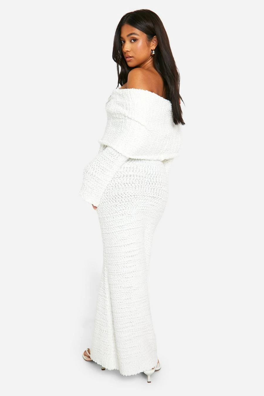 BOOHOO Petite Boucle Extreme Foldover Bardot Knitted Maxi Dress 2 BOOHOO Petite Boucle Extreme Foldover Bardot Knitted Maxi Dress - Image 2