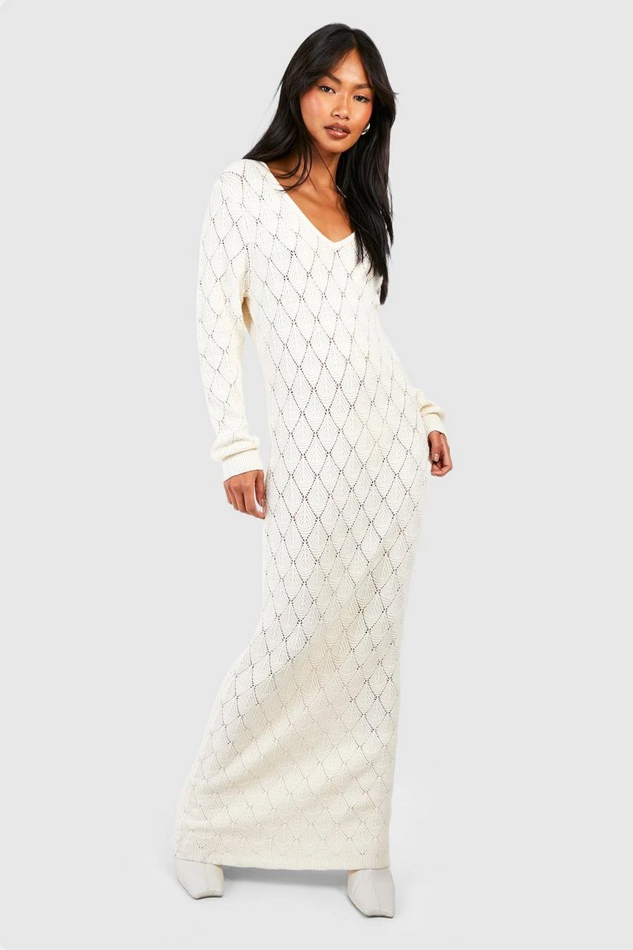 BOOHOO Pointelle Knitted Maxi Dress 1 BOOHOO Pointelle Knitted Maxi Dress