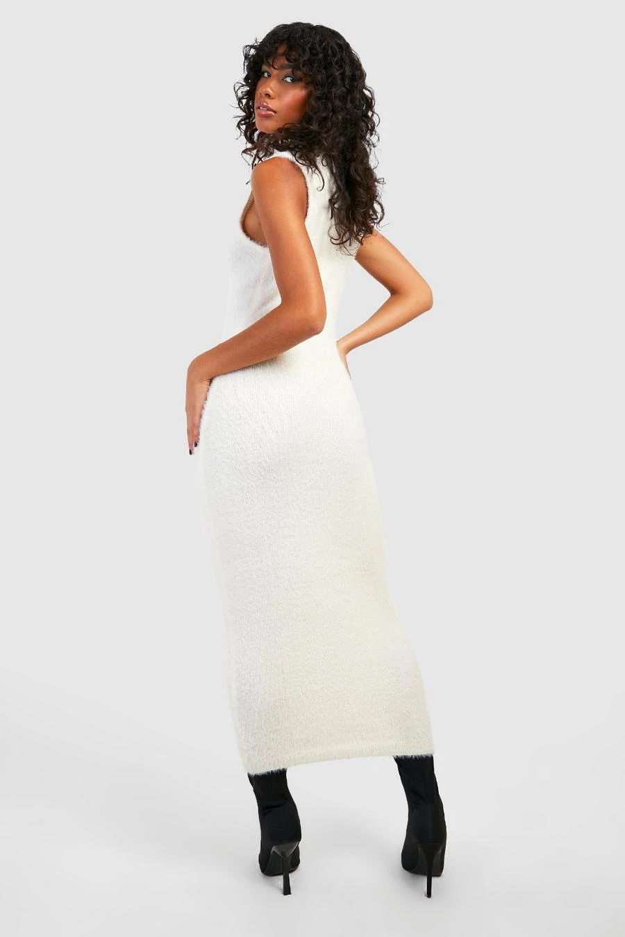 BOOHOO Roll Neck Fluffy Knit Midaxi Dress 2 BOOHOO Roll Neck Fluffy Knit Midaxi Dress - Image 2