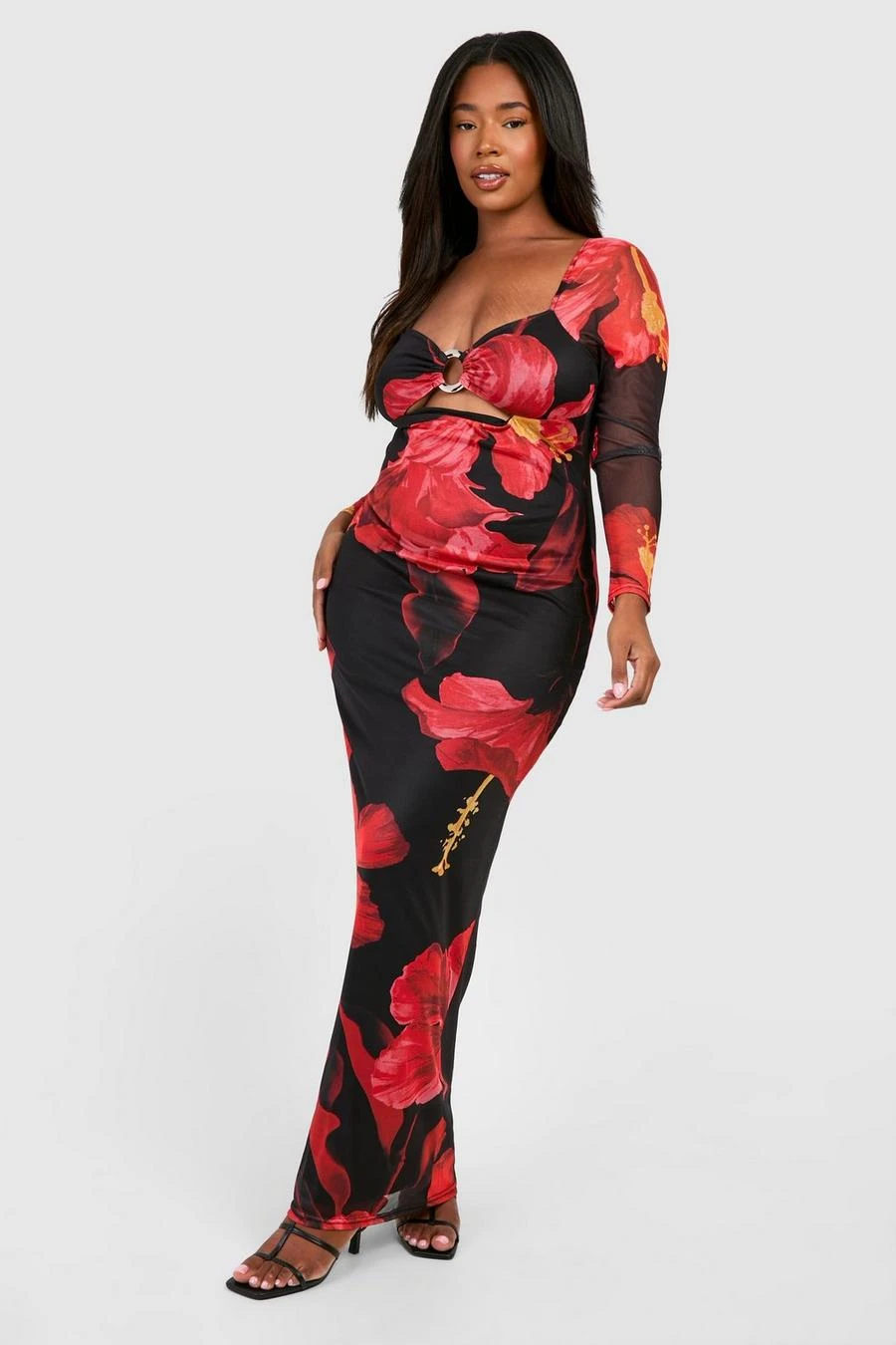 BOOHOO Plus Floral Print Ring Detail Maxi Dress 3 BOOHOO Plus Floral Print Ring Detail Maxi Dress - Image 3