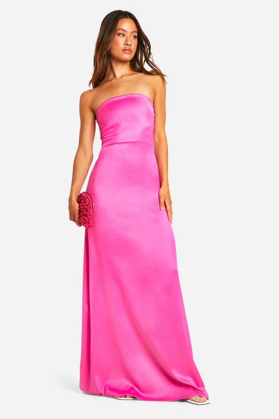 BOOHOO Tall Heavy Satin Bandeau Cowl Back Maxi Dress 3 BOOHOO Tall Heavy Satin Bandeau Cowl Back Maxi Dress - Image 3