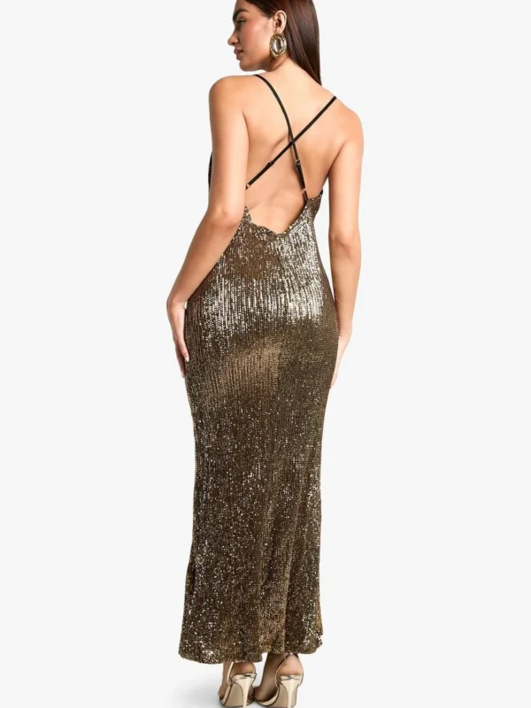 Outlet 11 Outlet -BamBam Fashion Shop female gold cowl neck sequin maxi dress 1