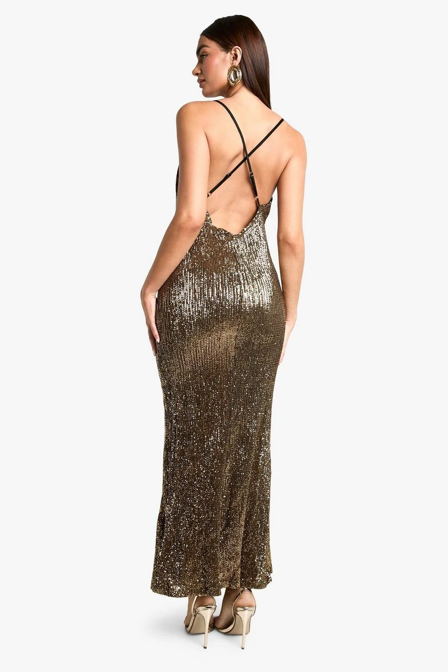 BOOHOO Cowl Neck Sequin Maxi Dress 2 BOOHOO Cowl Neck Sequin Maxi Dress - Image 2