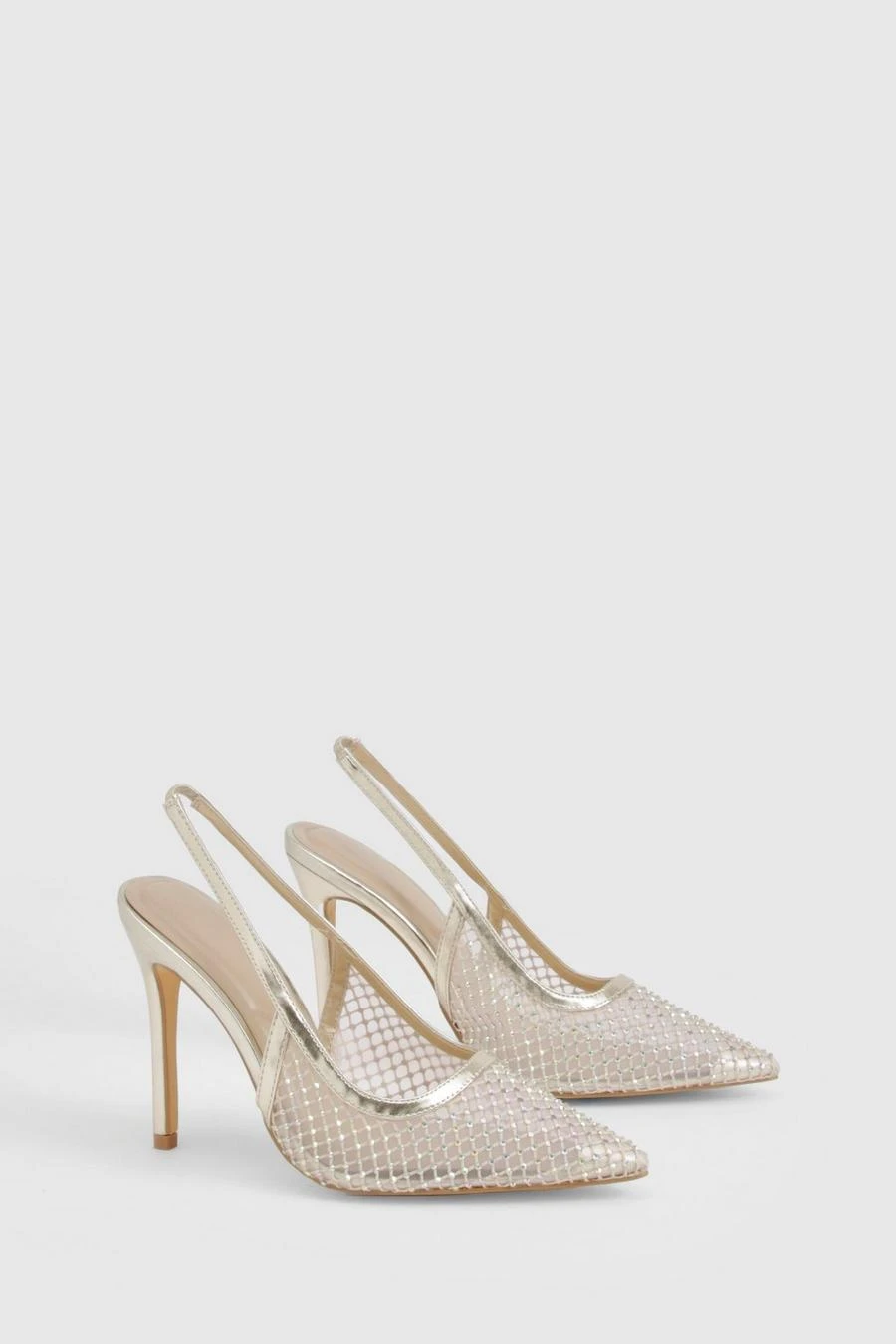 BOOHOO Mesh Diamante Slingback Court Heels 2 BOOHOO Mesh Diamante Slingback Court Heels - Image 2