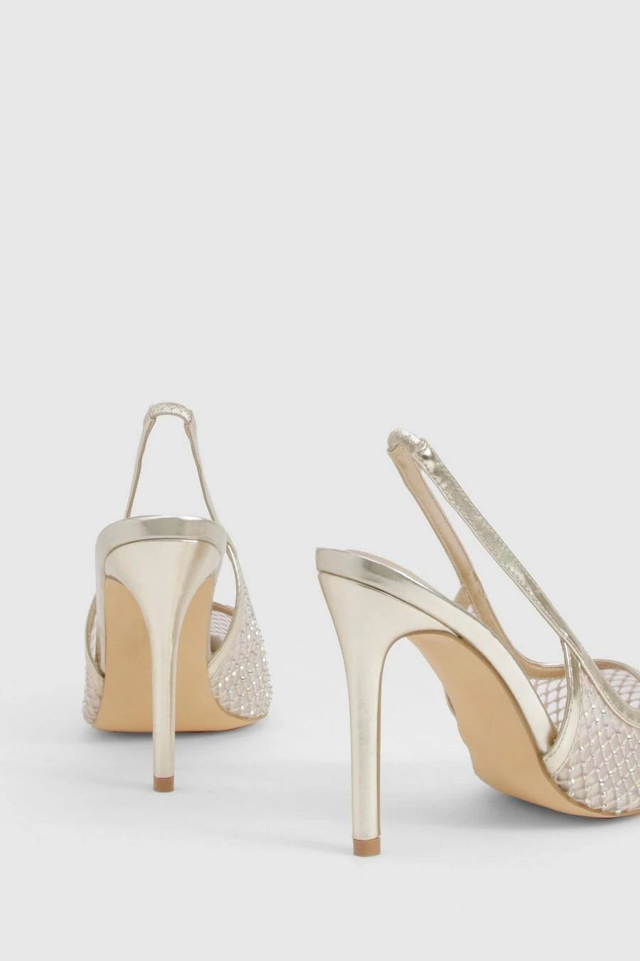 BOOHOO Mesh Diamante Slingback Court Heels 4 BOOHOO Mesh Diamante Slingback Court Heels - Image 4
