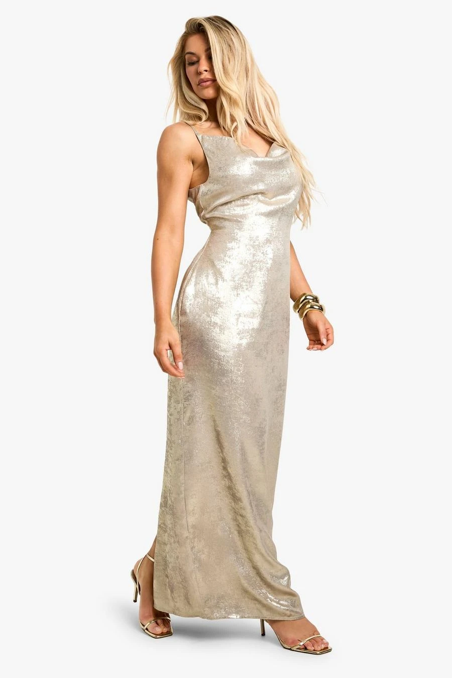 BOOHOO Metallic Foil Maxi Dress 3 BOOHOO Metallic Foil Maxi Dress - Image 3