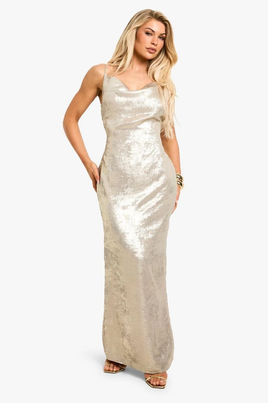 BOOHOO Metallic Foil Maxi Dress 1 BOOHOO Metallic Foil Maxi Dress