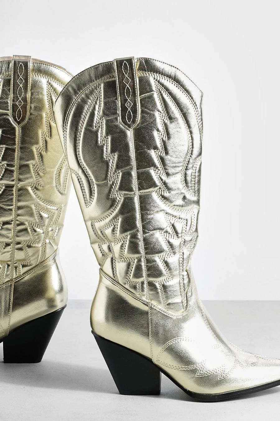 BOOHOO Metallic Knee High Western Cowboy Boots 3 BOOHOO Metallic Knee High Western Cowboy Boots - Image 3