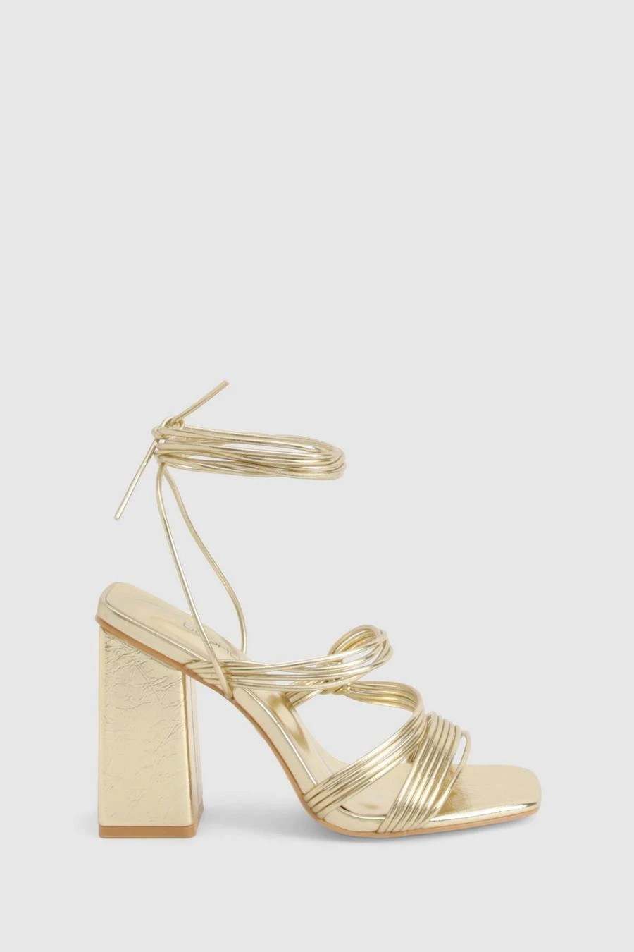 BOOHOO Metallic Multi Strap Tie Leg Block Heels 3 BOOHOO Metallic Multi Strap Tie Leg Block Heels - Image 3